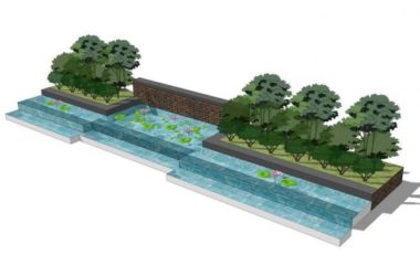 Modern Entrance Landscape Design with Pool and Water Features in SketchUp-BIM WORLD