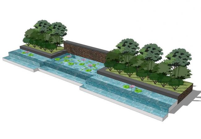 Modern Entrance Landscape Design with Pool and Water Features in SketchUp