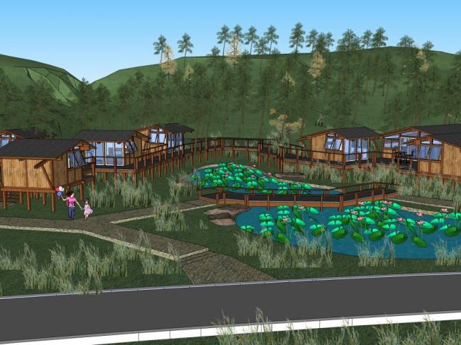 SketchUp Landscape Model: Chinese-Style Stilted House with Courtyard Garden