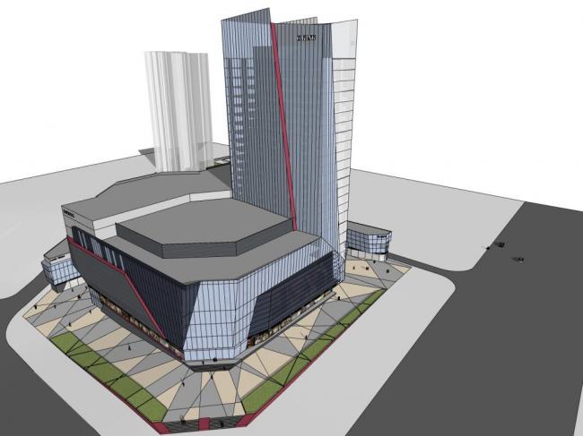 SketchUp Complex Model: Multi-Story High-Rise Mixed-Use Commercial Building in Modern Style