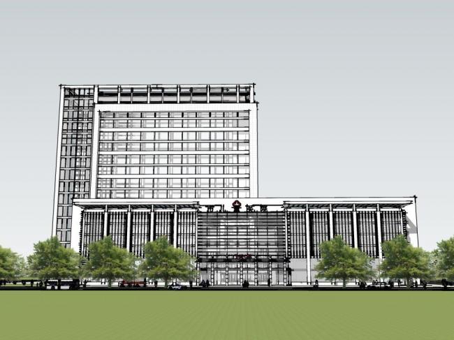 Modern Multi-Story High-Rise Hybrid Hospital Model in SketchUp