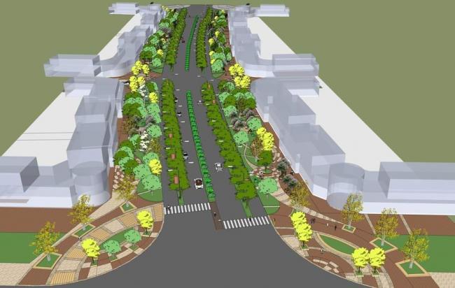 SketchUp Landscape Design: Streetscapes, Pedestrian Walkways, Roadside Greenery, Street Lamps, and Road Views