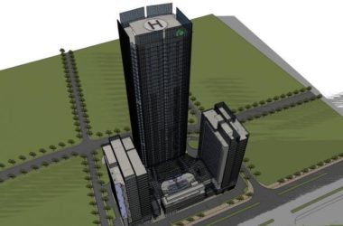 Modern Super High-Rise Office Building with Commercial Podium in SketchUp Model-BIM WORLD