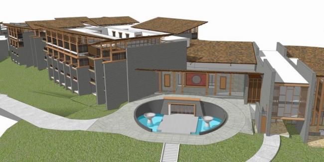 SketchUp Multi-Story Mountain Hotel Model | Southeast Asian and Modern Design Styles