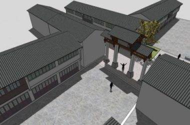 SketchUp Business Model: Multi-Storey Commercial Street with Chinese-Style Memorial Archway-BIM WORLD