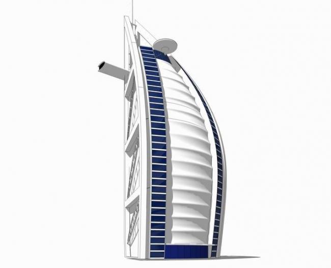Modern High-Rise Hotel Model in SketchUp: Dubai Sail-Inspired Design