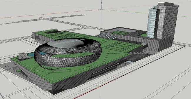 Modern Multi-Story Mixed-Use Sports Center Model in SketchUp