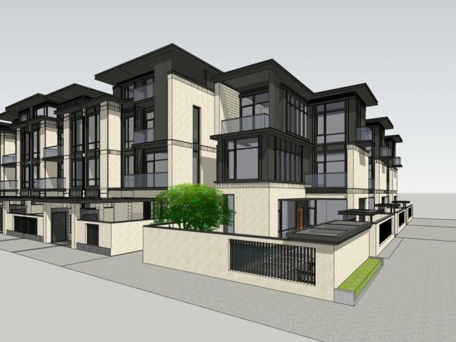 Modern Multi-Story Residential Townhouse Model in SketchUp