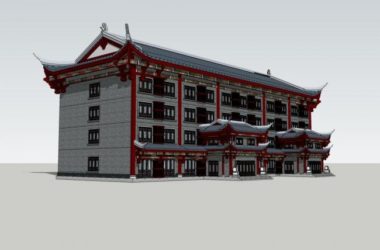 SketchUp Business Model: Multi-Story Commercial Building Featuring Traditional Chinese Architecture-BIM WORLD