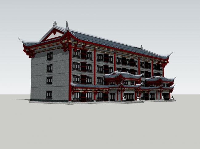 SketchUp Business Model: Multi-Story Commercial Building Featuring Traditional Chinese Architecture