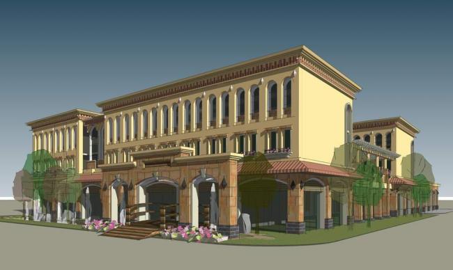 SketchUp Business Model: Multi-Story Clubhouse Designs in Mediterranean, Spanish, Classical, and Commercial Styles