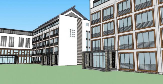 SketchUp Office Model | Multi-Story Hotel Office with Chinese Design