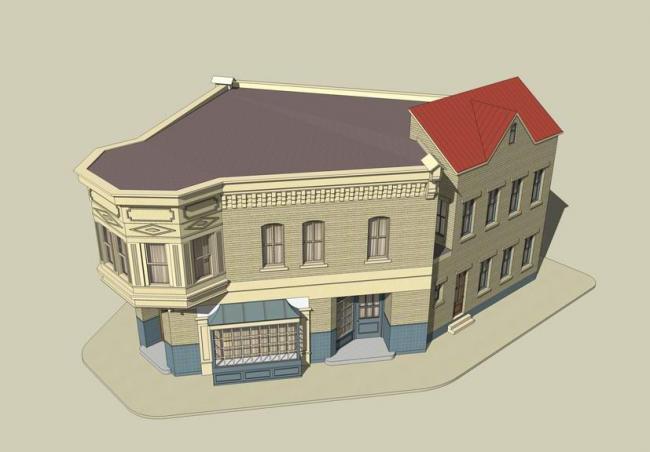 SketchUp Business Model: European Classical Corner Commercial Building