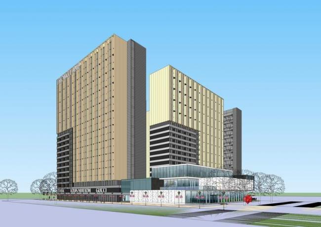 SketchUp Business Model: Modern High-Rise Apartments with Ground Floor Commercial Spaces
