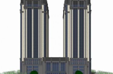 SketchUp Hotel Model: Neoclassical High-Rise with Twin Office Towers-BIM WORLD