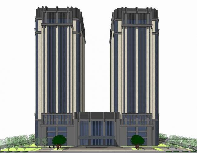 SketchUp Hotel Model: Neoclassical High-Rise with Twin Office Towers