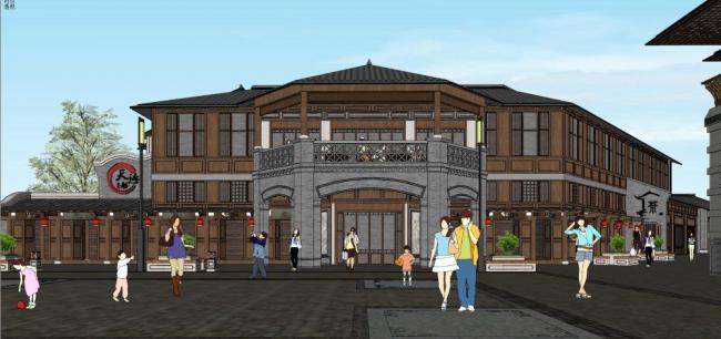 SketchUp Business Model: Multi-Story Commercial Street in Chinese Style