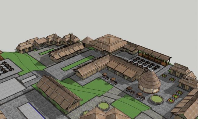 Classical-Style Leisure Scenic Area Landscape Model in SketchUp
