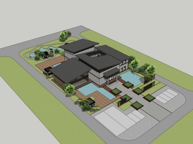 SketchUp Business Model: Multi-Story Clubhouse and Commercial Building in Modern Chinese Style