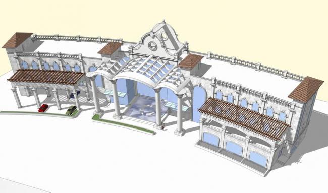 Tuscan and Spanish Style Hotel Clubhouse SketchUp Model with Classic Curved Design
