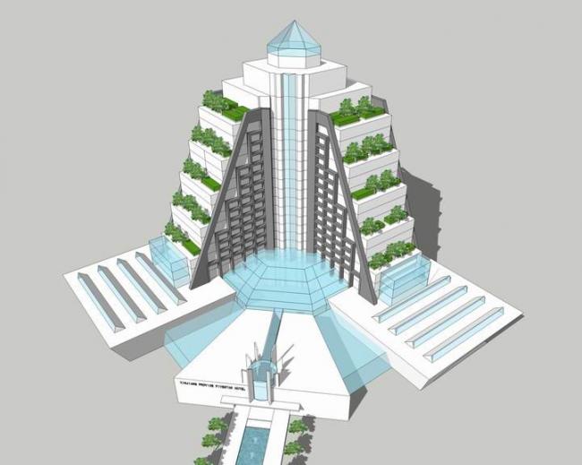 Modern High-Rise Trapezoidal Hotel Model in SketchUp