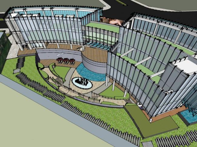 SketchUp Business Model: Modern Multi-Story Commercial Sales Center Design