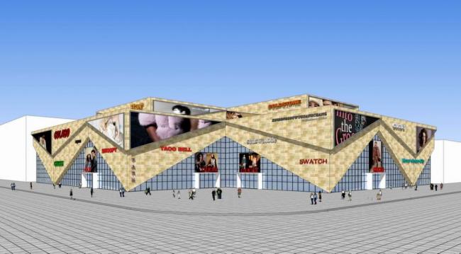 SketchUp Business Model: Modern Multi-Story Commercial Complex on a Vibrant Commercial Street