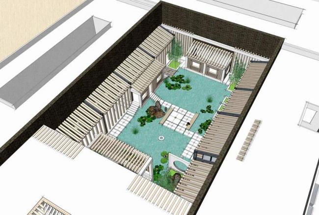 SketchUp Landscape Model: Chinese-Style Courtyard Design