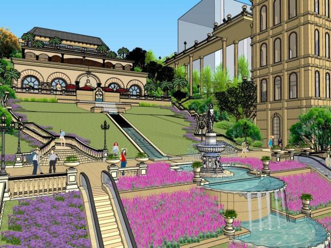 SketchUp Business Model: Multi-Story French Classical Clubhouse with Commercial Architecture