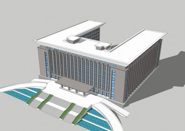 Modern Multi-Story Government Office Building with U-Shaped Design | SketchUp Model