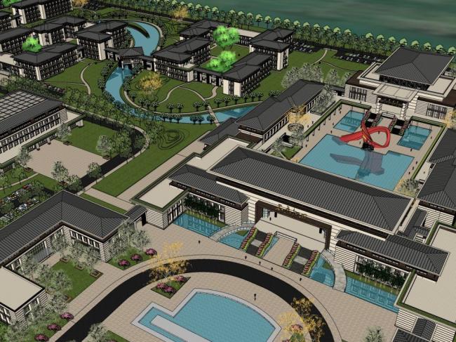 Multi-Story Sanatorium SketchUp Model | New Chinese Style Medical Facility