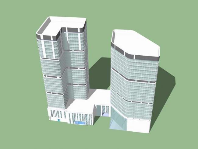 Modern High-Rise Hotel and Office Building Model in SketchUp