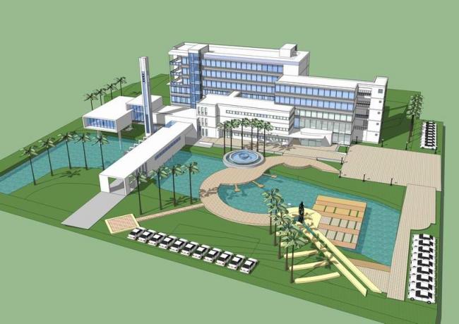 Modern Multi-Story Hotel Model in SketchUp