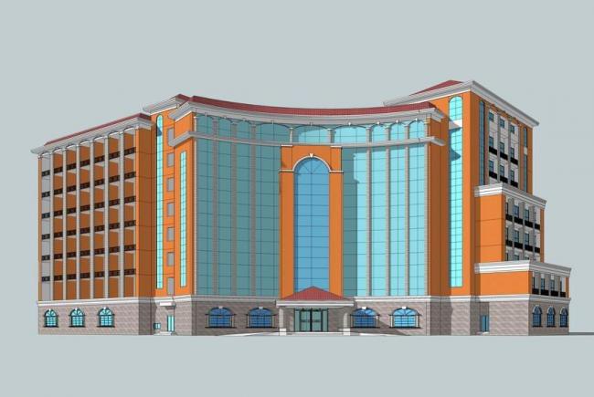 SketchUp Multi-Story Hotel Model Featuring Modern Chinese Design