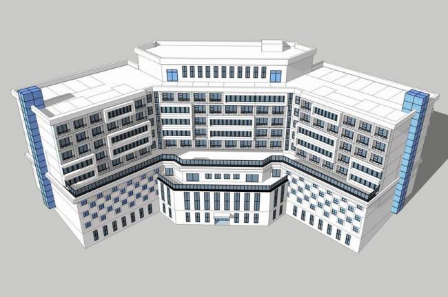 Modern Multi-Story U-Shaped Hotel Model in SketchUp