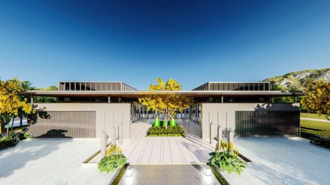 SketchUp Business Model: Modern Multi-Story Clubhouse Commercial Building