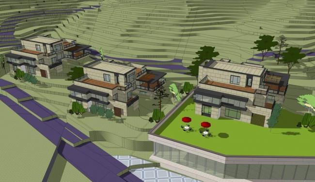 Modern Multi-Story Mountain Hotel and Villa Model in SketchUp