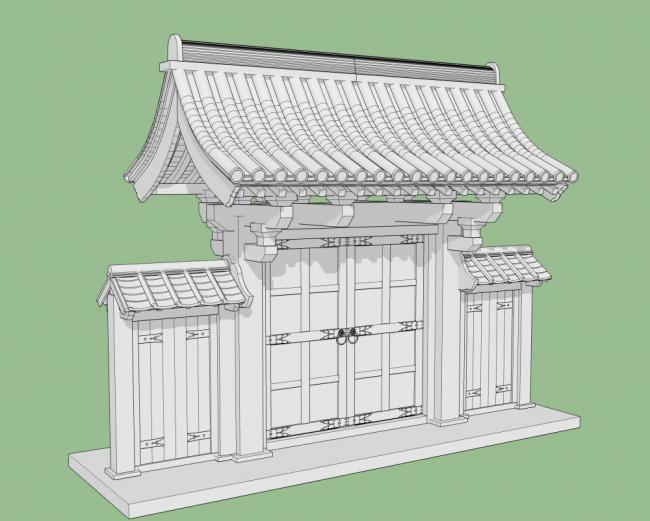SketchUp Model: Traditional Chinese Gate and Ancient Architecture