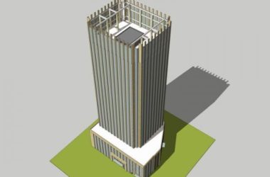 Modern High-Rise Office Building Model in SketchUp with Sleek Vertical Lines-BIM WORLD