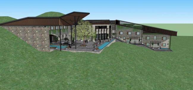 Multi-Story Mountain Hotel and Office SketchUp Model with Chinese Architectural Style