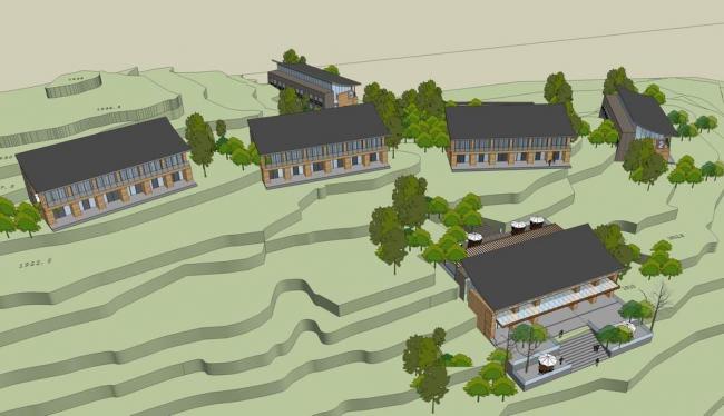 Hilltop Resort Hotel Cluster: Multi-Story New Chinese Style Model in SketchUp