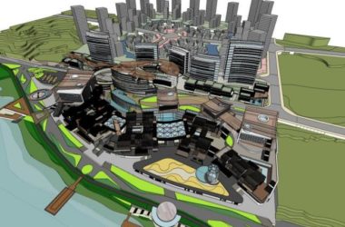 SketchUp Complex Model: Modern High-Rise Commercial Office and Hotel with Multi-Story Podium-BIM WORLD
