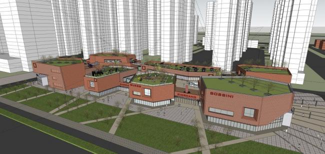 SketchUp Business Model: Modern Multi-Story Commercial Building on a Vibrant Street