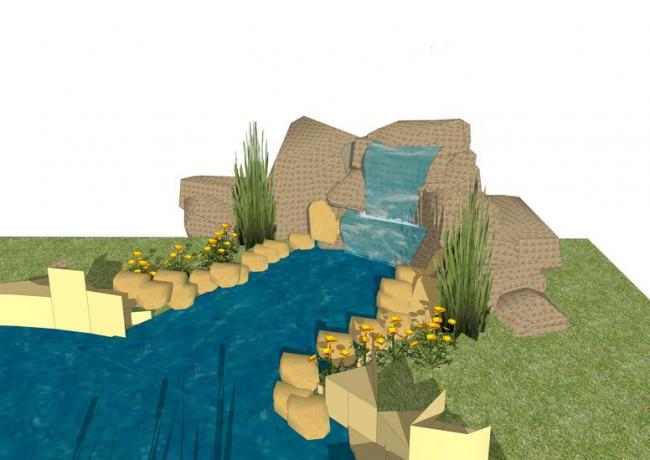 SketchUp Landscape Model: Modern Rockery, Sculptures, Waterfalls, and Stone Materials