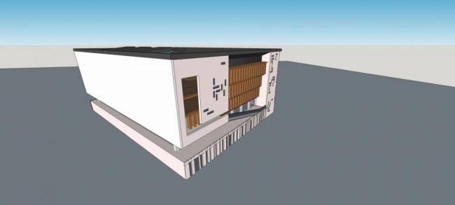 SketchUp Cultural Model: Multi-Story Library Featuring New Chinese Architectural Style
