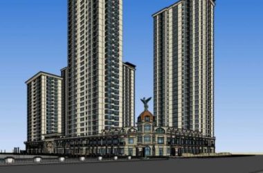 SketchUp Residential Design: High-Rise Community with European-Style Entrance, Landscape Pavilion, Mixed-Use Buildings, and Classical Architecture-BIM WORLD