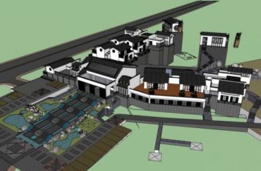 SketchUp Business Model: Multi-Story Clubhouse and Commercial Building with Chinese Architectural Style-BIM WORLD