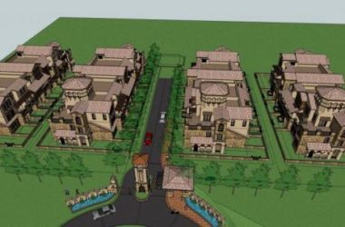 European-Style Multi-Story Townhouse Residential Model with Landscape and Tower Entrance-BIM WORLD