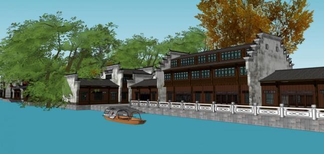 SketchUp Business Model: Multi-Story Commercial Ancient Street in Huizhou Chinese Style