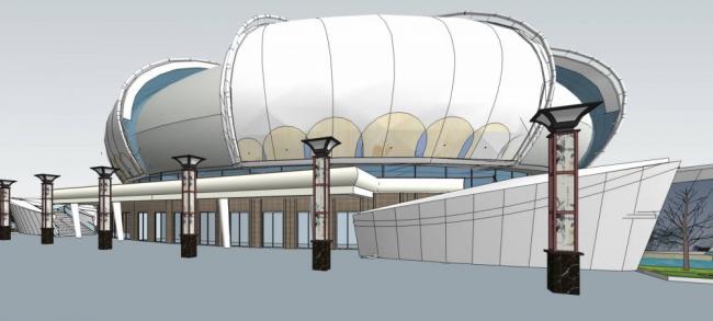 Multi-Story Lotus-Shaped Gymnasium Model in Modern Style with Sports View